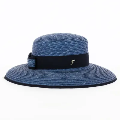 Leona Natural Blue Straw Wide-Brimmed Hat - Flechet Reference: 18035 | Chapellerie Traclet