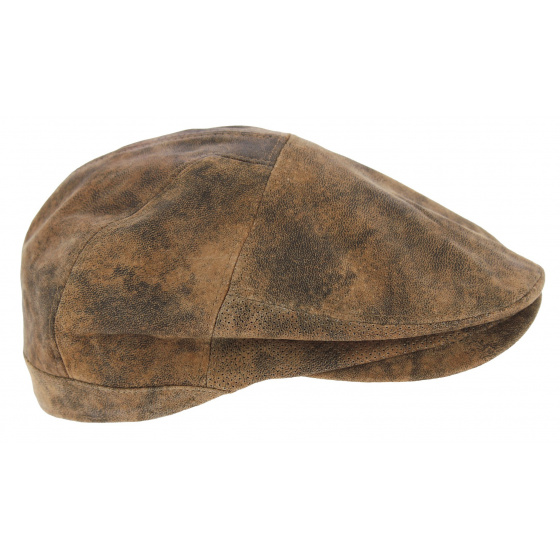 Aged Brown Leather Yonkers Flat Cap