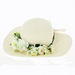 Floral wide-brimmed hat: French creation. Unique model from TRACLET Millinery Workshops