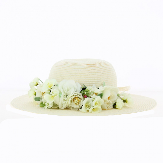 Floral wide-brimmed hat: French creation. Unique model from TRACLET Millinery Workshops