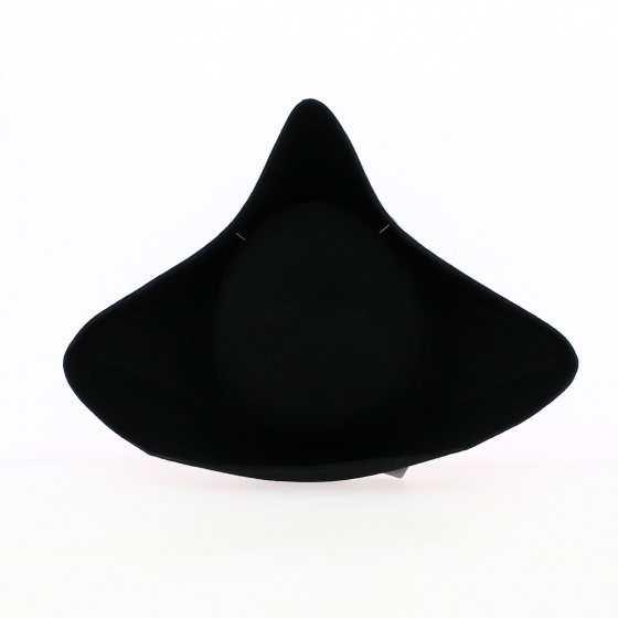 Chapeau Grand Tricorne Feutre Laine Noir Non Bordé - Traclet