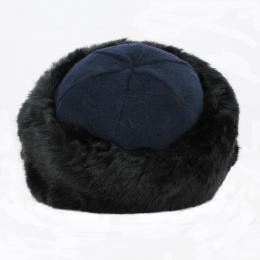 Navy fleece Marmotte hat & black faux fur - Traclet