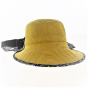 Palmira Yellow Floral Paper Straw Neck Flap Cap - Traclet