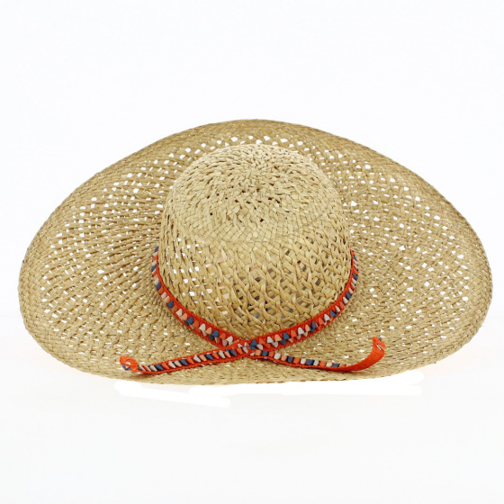 Blajor Natural Straw Orange Wide-Brimmed Hat - Crambes