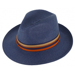 Navy Paper Straw Caprera Fedora Hat - Traclet