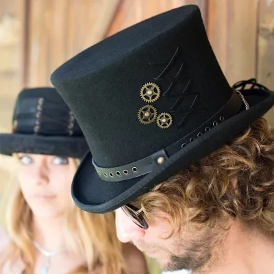 Steampunk Top Hat Felt with Gear & Laces
