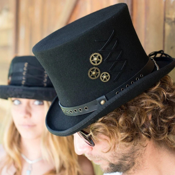 Steampunk Top Hat Felt with Gear & Laces