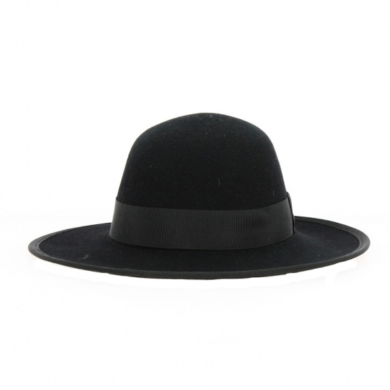 Gemma Wide Brim Black Wool Felt Hat - Traclet