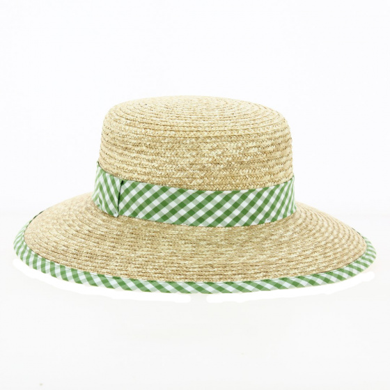 Straw Sun Hat with green ribbon - Traclet