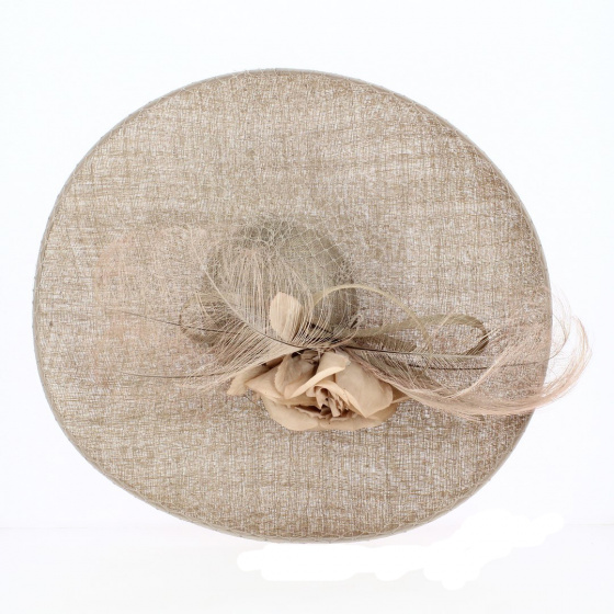 Nelly bottomless wide-brimmed ceremony hat in Taupe - Traclet