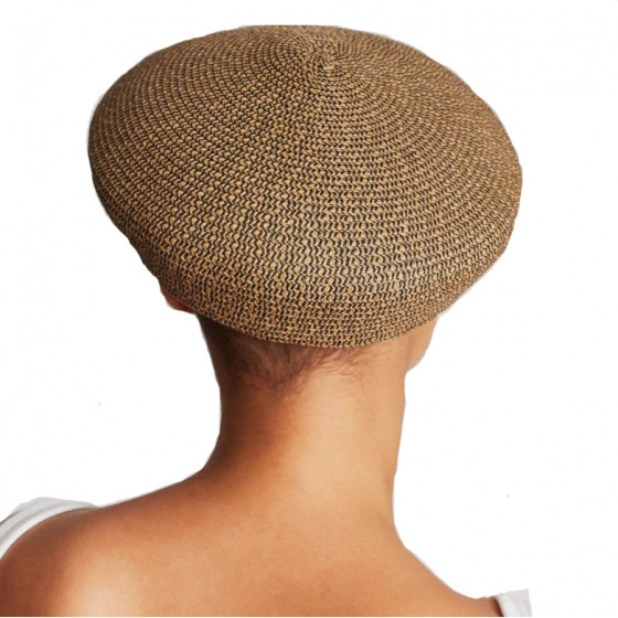 Audrey Paper Straw Beret Beige & Navy - Brixton