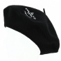 Paris Beret with Eiffel Tower Embroidery Black Wool - Traclet