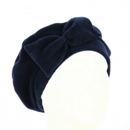 Navy Blue Bow Fleece Beret - Traclet