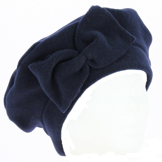 Navy Blue Bow Fleece Beret - Traclet