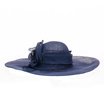 Navy Straw Ceremony Wide Brim Hat - Traclet Reference: 9733 | Traclet Millinery