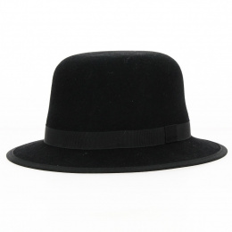 Black Wool Felt Wide Brim Hat - Traclet