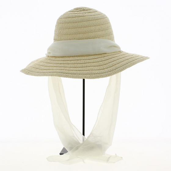 Cloche Hat / Floppy Hat Manly Paper Straw Ribbon White - Traclet