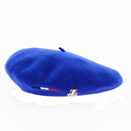 Bright Blue Beret with XV de France Rugby pin - Laulhère