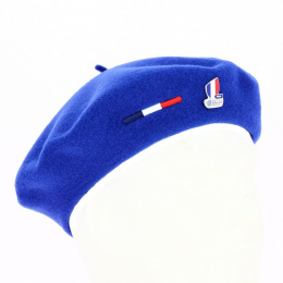 Béret Bleu Vif avec pin's XV de France Rugby - Laulhère