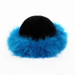 Black Velvet and Blue Fur Toque - Traclet