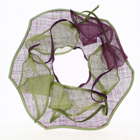 Wide-Brim Ceremony Hat Without Crown Sisal Purple & Green - Traclet