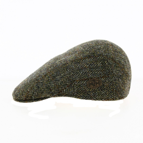 Khaki Harris Tweed Flat Cap - Traclet Khaki Harris Tweed Flat Cap - Traclet