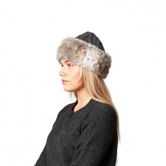 Gray Cable Faux Fur Beanie-Hat - Barts