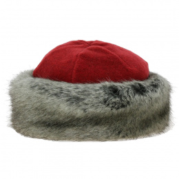 Red fleece & grey faux fur Marmot beanie - Traclet