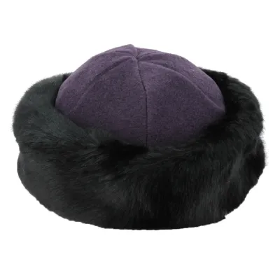 Purple polar fleece Beanie & black faux fur - Traclet | Chapellerie Traclet Reference: 17464