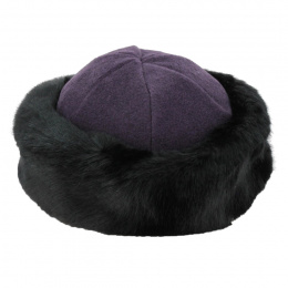Marmotte hat purple fleece & black faux fur - Traclet