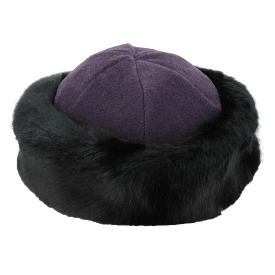 Purple polar fleece Beanie & black faux fur - Traclet