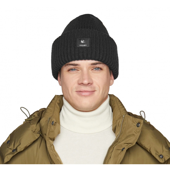 Black Merino Wool Alpine Beanie - Tilley