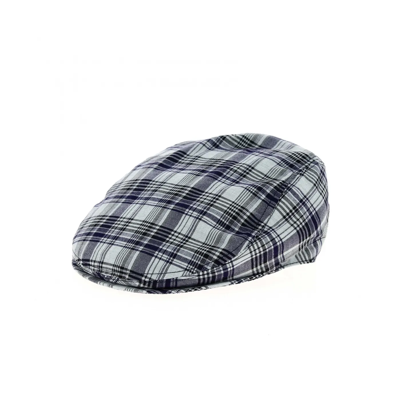 Casquette Plate Coton Carreaux Bleu et Grise - Traclet Reference : 8645 | Chapellerie Traclet