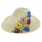 Chapeau Panama Fleur multicolore Brodé  - Traclet