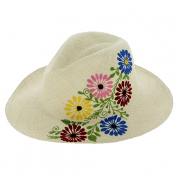 Panama Hat Multicolored Embroidered Flower - Traclet