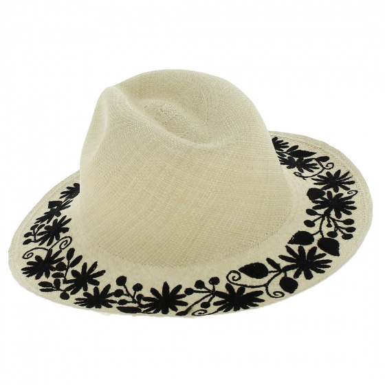Embroidered Flower Panama Hat - Traclet