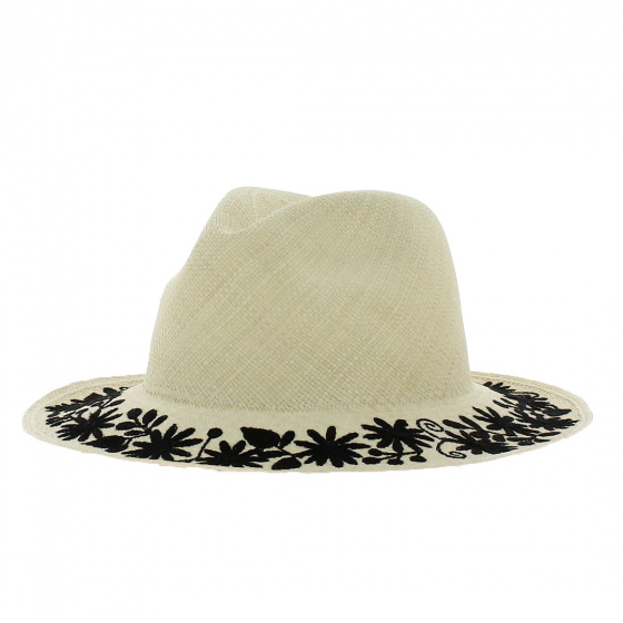 Embroidered Flower Panama Hat - Traclet