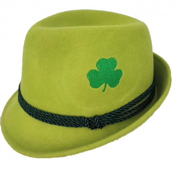 Saint Patrick embroidery hat Anise green wool felt - Traclet