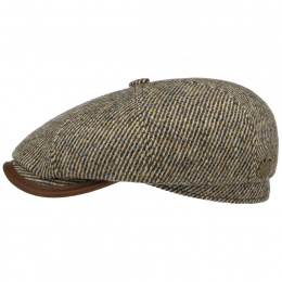 Brown Wool Hatteras Check Flat Cap - Stetson
