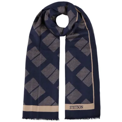 Geometric Wool & Silk Navy Scarf - Stetson Reference: 18387 | Traclet Hat Shop