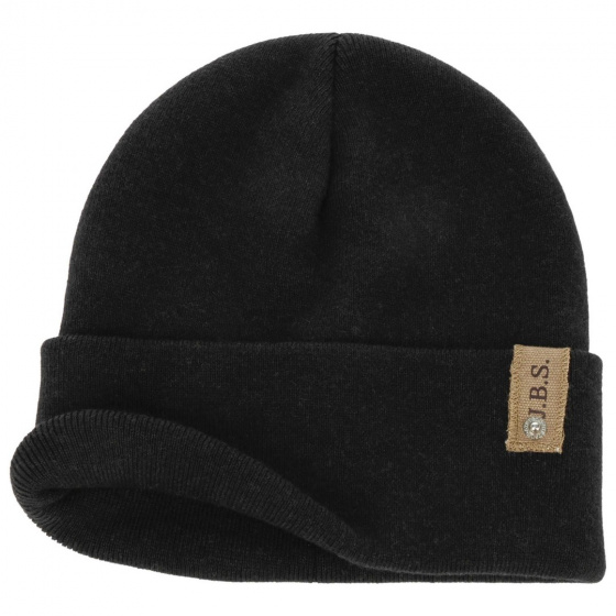 Black Cotton & Wool Turn-up Beanie - Stetson Black Cotton & Wool Turn-up Beanie - Stetson