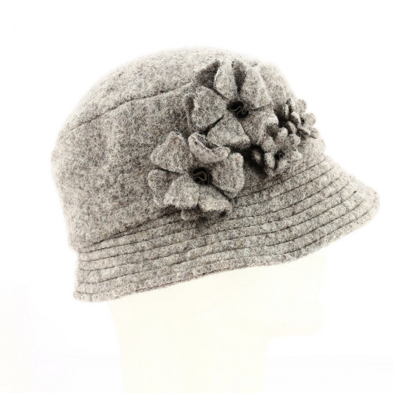 Flavy cloche hat light grey wool - Traclet