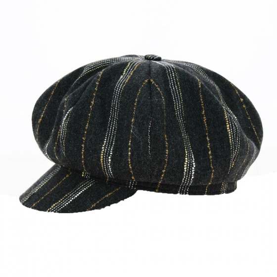 Black & Brown Striped Newsboy Cap - Traclet