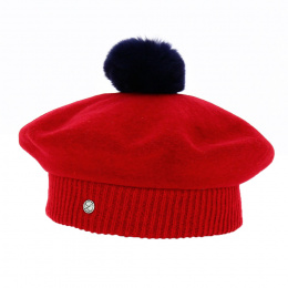 Children's Red Merino Wool Pom Pom Beret - Heritage by Laulhère