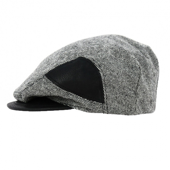 Kids Black Herringbone Flat Cap - Traclet