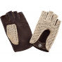Brown Leather & Cotton Driving Mitt - Glove Story