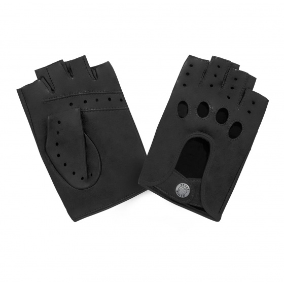 Unlined Black Leather Driving Fingerless Gloves - Glove Story