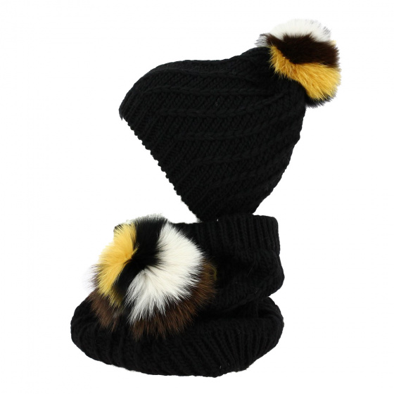 Tour de cou avec Pompon Alpaga torsade - Traclet