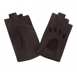 Women's Brown Leather Driving Fingerless Gloves - Glove Story
