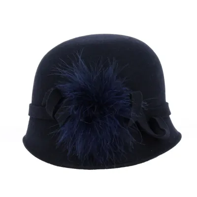 Navy Wool Felt Sophia Cloche Hat - Traclet Reference: 18653 | Traclet Hatters
